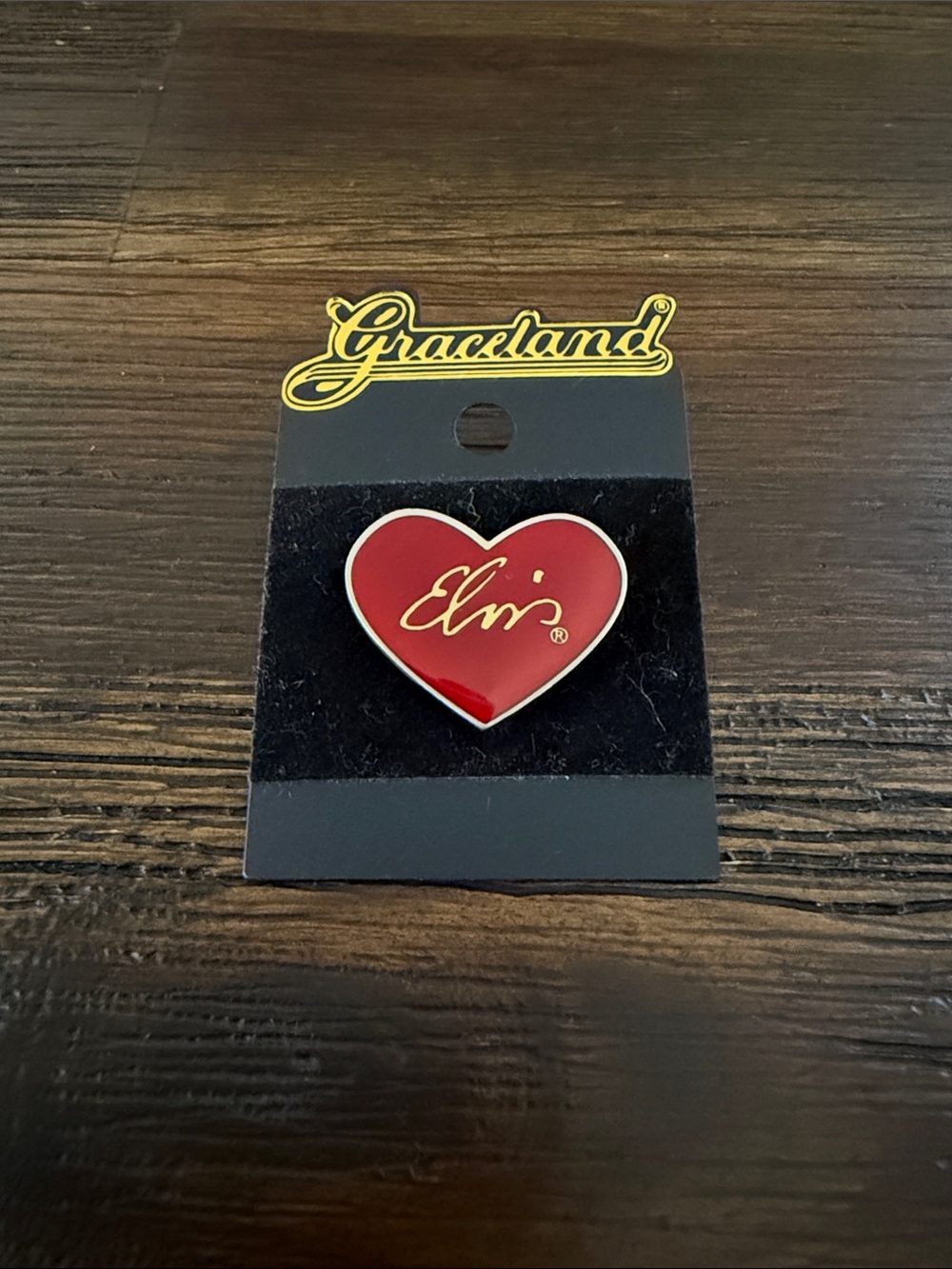 Graceland Souvenir Elvis Signature Red Heart Shaped Pin
